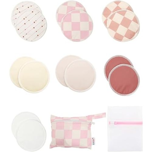 ALVABABY Nursing Pad 4 Layer Bamboo Breast Pads Soft Absorbent Maternity Reusable Washable For Mother's Day Flat Bottom 4.72 Inch 14 Pack Breastfeeding Pads 14RDB05-CA