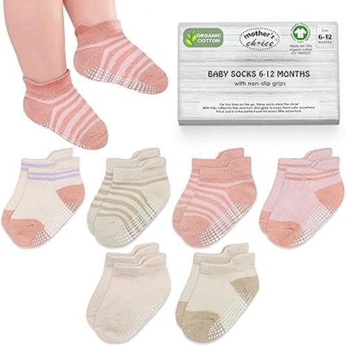 Organic Cotton GOTS Certified Ankle Baby Socks 6 Pairs, 6M - 5Y For Infants & Toddler Socks Non Slip Baby Girl & Boy Socks