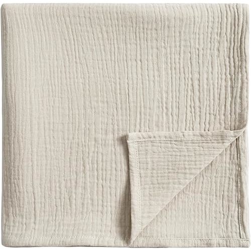 Meracorallo Muslin Swaddle Blanket, 100% Cotton Receiving Blanket Soft and Breathable Swaddle Wrap for Baby Boys and Girls, Beige
