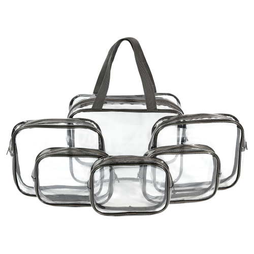 Walmart Clear Makeup and Cosmetic Bag Set for Travel with Makeup or Toiletries, PVC, 6 Count