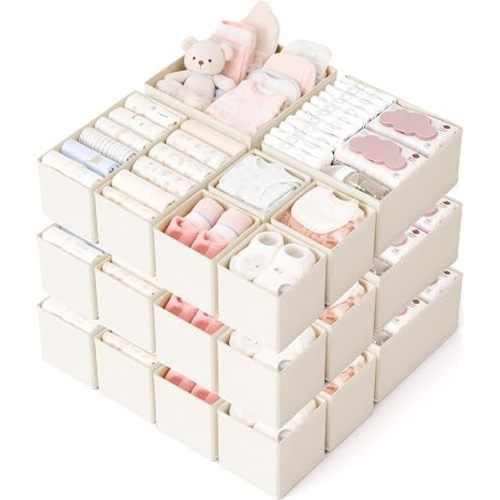Drawer Organizer, 24 Pack Baby Dresser Organizer for Nursery, Foldable Closet Organizers and Storage Dresser Dividers for Clothes, Socks, Scarves, Ties (Beige)