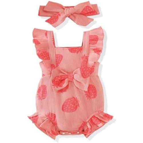 Renotemy Preemie Newborn Baby Girl Clothes Infant Cotton Linen Romper Ruffle Sleeve Jumpsuit Spring Summer Outfits for Girls
