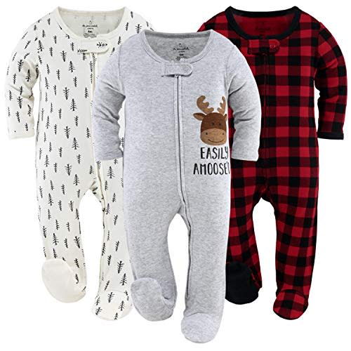 The Peanutshell Footed Baby Sleepers for Boys or Girls, Buffalo Plaid & Woodland, Newborn to 12 Month Sizes