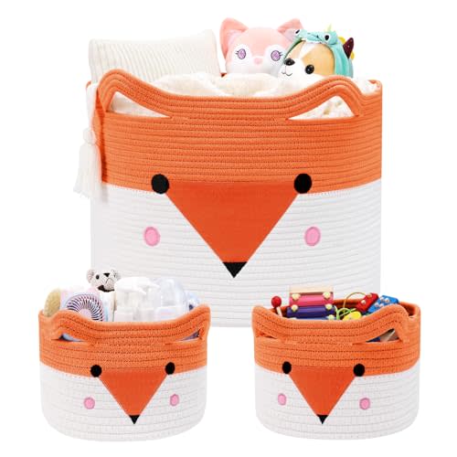 AXHOP Large Baby Basket Toy Storage 3 Pack, (20"x13.8") Woven Baby Laundry Basket Blanket Basket, Stuffed Animal Storage, Baby Gift Basket Empty, Toy Basket for Kids, Dog, Cat.