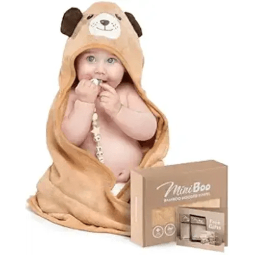 MINIBOO Hooded Baby Towels for Newborn & Toddler - Super Soft Baby Bath Towels with Hood, Highly Absorbent Viscose Made from Bamboo Hooded Towel for Boys, Girls, Newborn Essentials