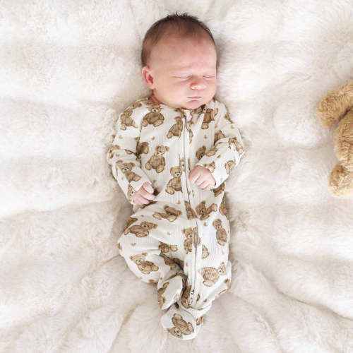 Beary Sweet Bamboo Waffle Zipper Footie