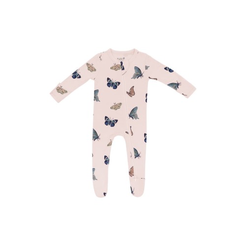 Blush Butterfly Zip-Up Footie, 0-3M