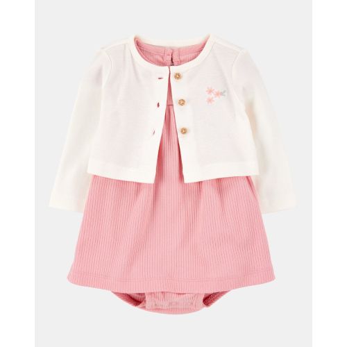 Baby 2-Piece Bodysuit Dress & Cardigan Set - Pink/Ivory