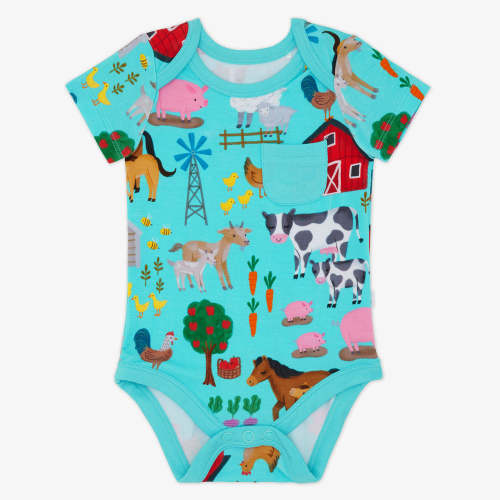 Blue Farm Fam Pocket Bodysuit | Little Sleepies