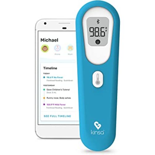 Kinsa QuickScan Non-Contact Smart Forehead Thermometer & App - Pairs with Smartphone to Track Family Health & Get Illness Guidance - Contactless, No Touch Thermometer FDA Cleared Adults & Kids