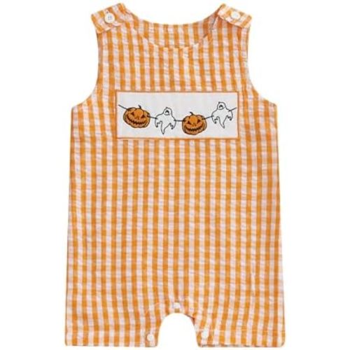 Ayalinggo Toddler First Halloween Baby Girl Boy Outfit Sleeveless Romper Smocked Jumpsuit One Piece Shortalls Summer Clothes