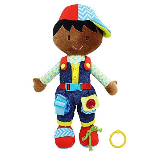June Garden 15.5" Dressy Friends Isaiah - Educational Stuffed Plush Doll for Kids and Toddlers 2 Years and Up - Montessori Buckle Soft Toy