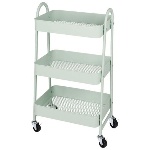 JIONJOY 3 Tier Utility Rolling Cart, Premium Metal Mobile Storage Cart with Lockable Wheels, Ultimate Organizer for All-Room- Green