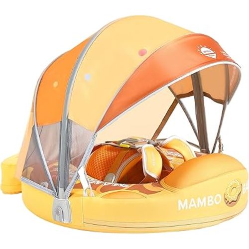 Mambobaby Float with Tail and Canopy Non-Inflatable Baby Swim Float Mambo Float Smart Swim Trainer Infant Swim Pool Float Swim Ring for 3-24months Girls Boys