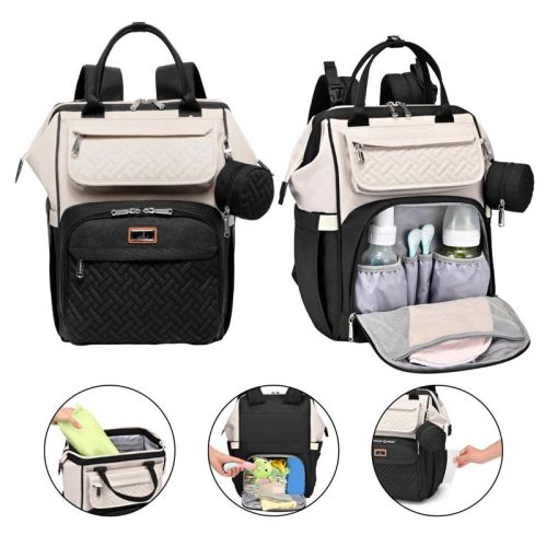 BabbleRoo Diaper Bag Backpack: Ultimate Baby Bag, Versatile Baby Diaper Bag for Modern Parents, Black & Apricot, 1 pc