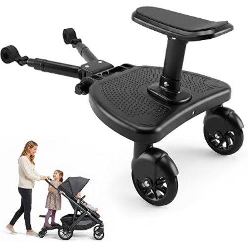 Universal Stroller Board with Detachable Seat, Buggy Board, Stroller Connector, Stroller Standing Board for Most Strollers, Holds Children Up to 55 lbs (Black)