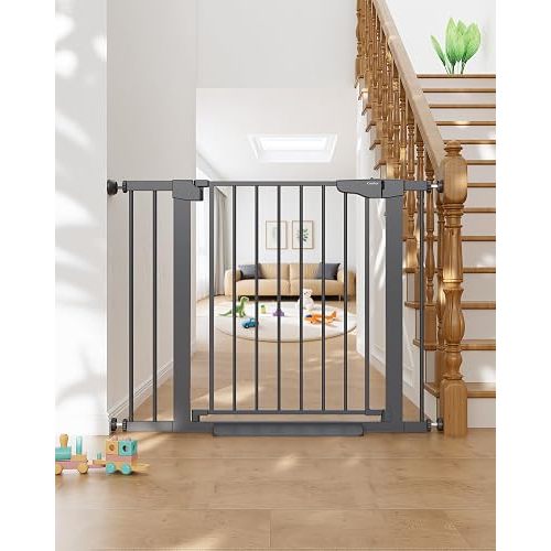 Cumbor 30-40.6 in Baby Gate for Stairs and Doorways, Dog Gate Cool Gray