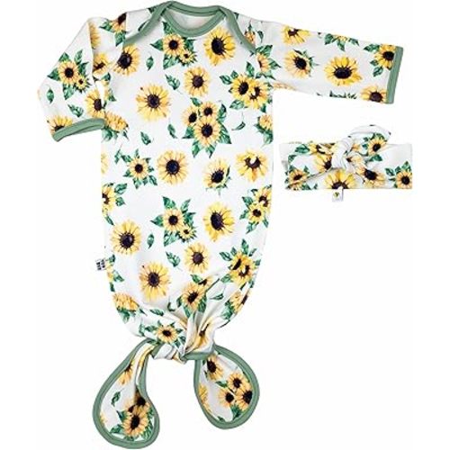 Soft cotton peach baby gown and headband set, stretchy knotted pajamas (0-3 months), sleeper