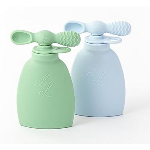 Nontoxic Reusable Baby Food Pouches - Premium Food Grade Silicone - BPA & PFAS Free - Leak-Proof Design - Easy to Clean and Dishwasher Safe (Blue and Green)