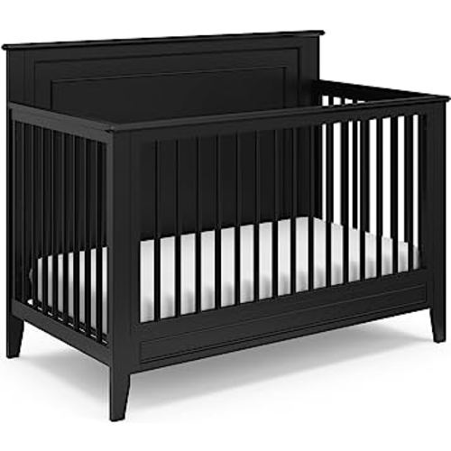 Storkcraft Solstice 5-in-1 Convertible Crib (Black) – GREENGUARD Gold Certified, Converts to Toddler Bed and Full-Size Bed, Fits Standard Full-Size Crib Mattress, Adjustable Mattress Support Base