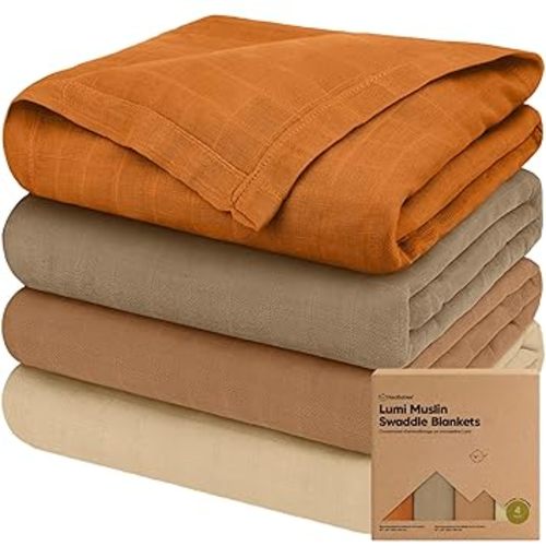 4-Pack Muslin Swaddle Blankets for Boys, Girls - Organic Baby Swaddles for Newborns, Soft & Breathable Receiving Baby Blankets for Girl, Boy, Neutral, Newborn Essentials Gift (Spice)