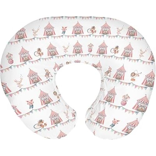 Watercolor Circus Animals Baby Nursing Pillow Covers for Boy Girl Lion Elephant Bear Bunny Pig Nursery Pillowcase for Breastfeeding Pillows Zoo Circus Party Tent Soft Stretchy Slipcovers for Newborn