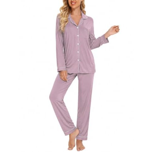 Leikar Button Up Pajamas For Women Long Sleeve Viscose Soft Pjs Lounge | fall,button down,2 piece,bridesmaid,bride,nursing,breastfeeding,maternity,postpartum,lounge,soft sleepwear