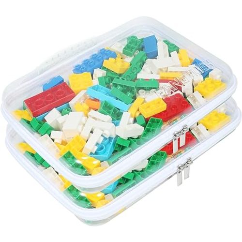 2Pack Zippered Pouch Hard, Stackable Large Capacity Clear Bliss Storage Bin with Handle - Durable PVC Travel Bag with Double Zipper, Ideal for Kids Organizing and Cosmetics,11x7.87x2.36in