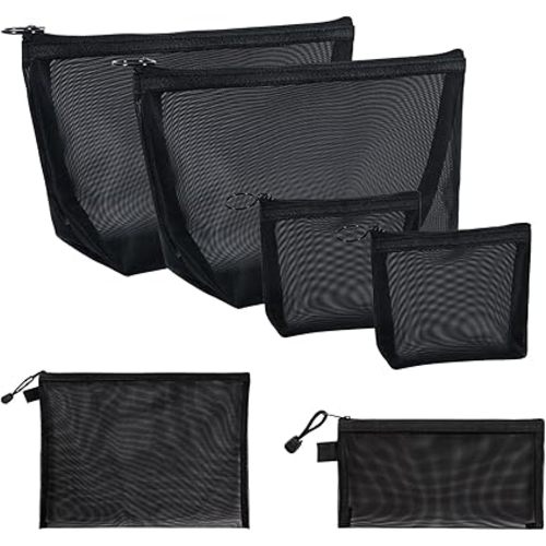 6 Pack Makeup Pouch, Small Pouch Bag, Mesh Cosmetic Bags, Small Makeup Bag for Purse, Nylon Purse Organizer Pouches, Make Up Bags with Zipper for Home Office Travel Diaper Bag