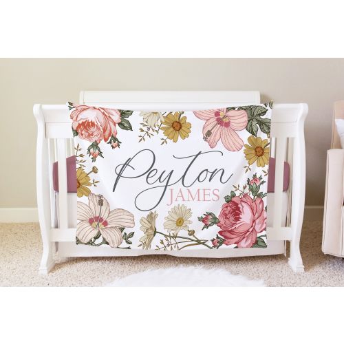 Vintage Floral Personalized Baby Blanket, Custom Baby Blanket, Baby Shower Gift, Vintage Baby Blanket, Nursery Blanket, Crib Blanket, BB07