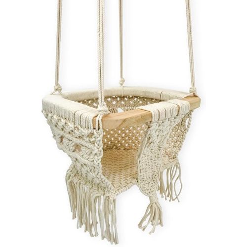 Finn + Emma - Handmade Macrame Baby Swing with Solid Wood Bar - Organic Baby Accessories - Handmade with Care