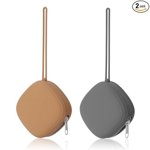 Silicone Pacifier Holder Case, Baby Binky Silicone Cover Pouch, 2 Pack (Clay, Dark Grey)