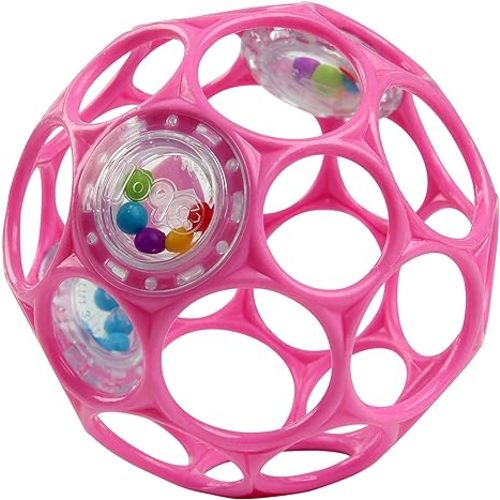Bright Starts Oball Easy-Grasp Baby Rattle Ball, Pink, Ages Newborn and Up, 4 Inches