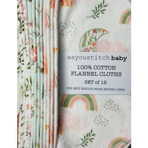 Handmade. Cloth Baby Wipes . 8x8 cotton flannel. Eco friendly reusable washable cloth wipes and/or napkins.  Moon Beams