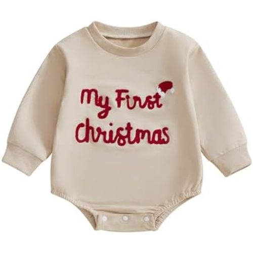Infant Baby Boy Girl Christmas Outfit Jumpsuit My First Christmas Embroidery Onesie Romper Bodysuit Newborn Fall Clothes