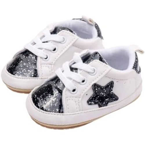 Baby Sneakers Contrast Color Sequins Shoelace Soft Sole Non-Slip Infant First Walking Shoes for Spring Fall 0-18 M