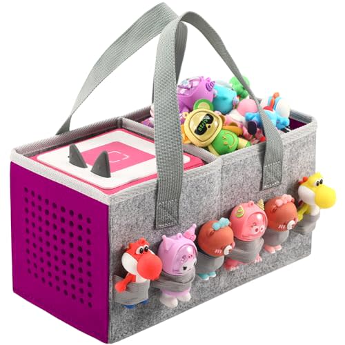 Carrying Case for Toniebox Starter Set and Tonies Figurines, Travel Felt Cloth Musical Toy Folding Bag for Toniebox 2 & Accessories (Purple)