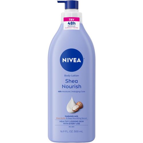 NIVEA Shea Nourish Body Lotion for Dry Skin with Hyaluronic Acid, Shea Butter and Deep Nourishing Serum, 48-Hour Body Moisturizer, 16.9 Fl Oz Pump Bottle