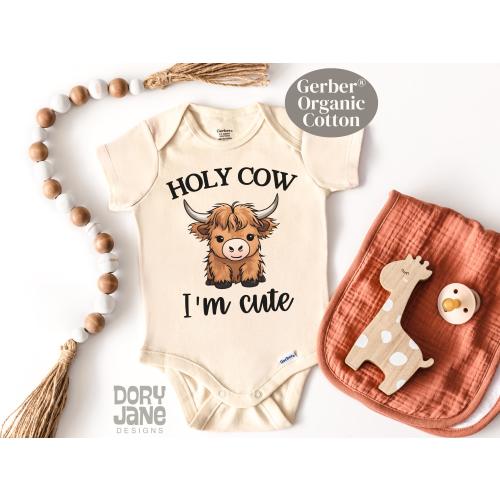 Holy Cow I'm Cute ONESIES® Brand Bodysuit Funny Baby Bodysuit Cute Cow Natural Baby Outfit Cute Baby Shower Gift Organic Cotton