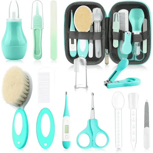 Baby Healthcare and Grooming Kit with Nail Clippers, Scissors, Infant Grooming Kit for Newborns (18 in 1, Green)