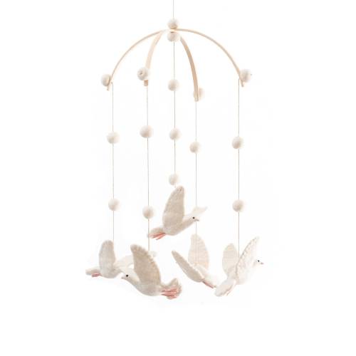 Felt Dove Baby Mobile: Handmade Organic Nursery Decor