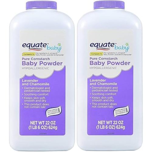Equate Pure Cornstarch Baby Powder with Lavender and Chamomile-Talc-Free(Pack 2, 22 Oz.)