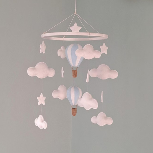 Hot Air Balloon Nursery Mobile: Felt Cloud and Star Decoration