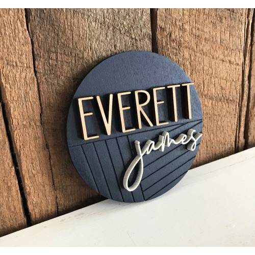Nursery Name Sign, Round Wood 3D Baby Name Sign, Newborn Photo Prop, Baby Boy, Baby Girl Birth Announcement