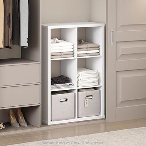 Furinno Cubic Open Back Multipurpose Clothing & Closet Storage Organizer Shelf, 6-Cube, White