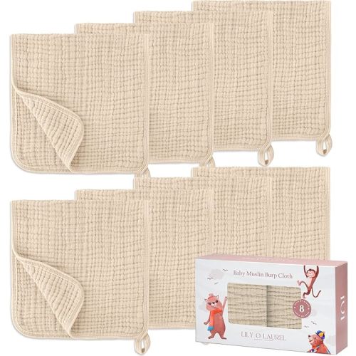 Muslin Burp Cloths, 20"x10"- Pack of 8, 6 Layers Super Soft Absorbent & Breathable 100% Cotton for Baby Drool and Messes, Burp Cloth Baby Boy and Burp Cloths Baby Girl