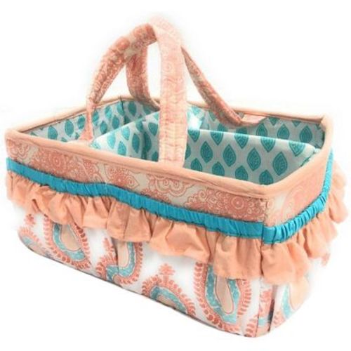 Bacati - Paisley Aqua/coral Storage Caddy