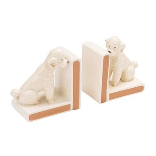 Storied Home 2-Piece Hand-Painted Stoneware Vintage Poodle Bookends, White and Gold Finish