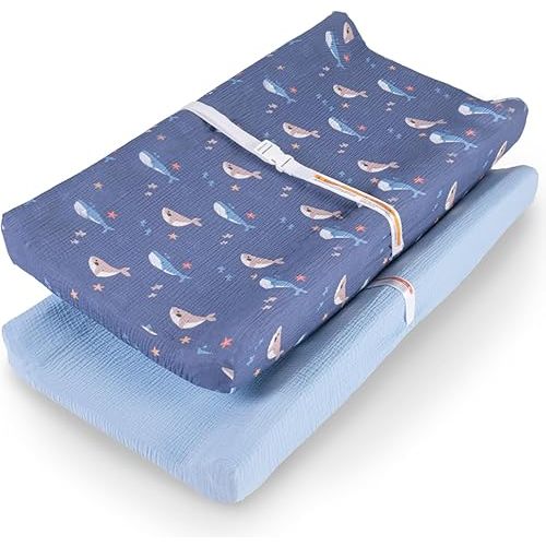 100% Muslin Changing Pad Cover Ultra Soft 120GSM Baby Changing Pad Covers for Girls and Boys - Easy wash Diaper Changing pad Cover with Low Shrinkage (Pack 2)