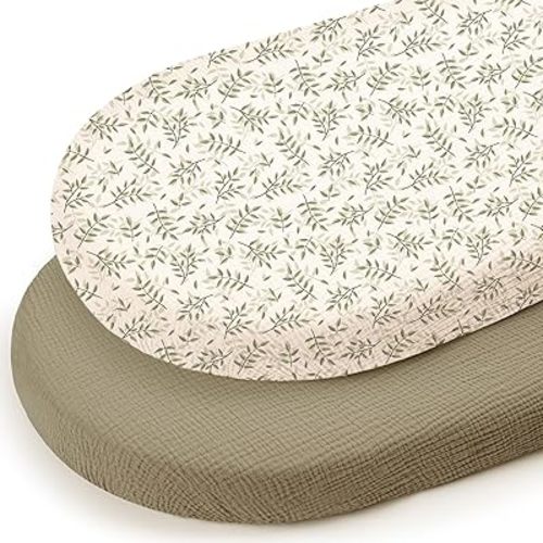 lulumoon Muslin Bassinet Sheets Baby: Cotton Bassinet Sheets Fitted for Boys and Girls - for Oval Rectangle or Hourglass Mattress